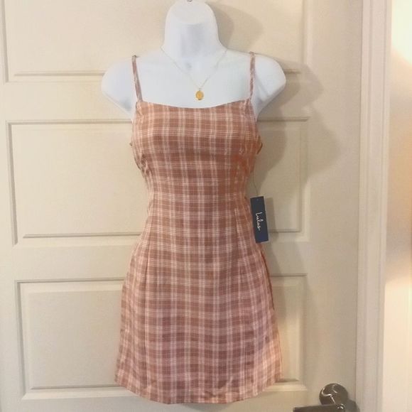 Lulu's NWT Pink Plaid Mini Dress with Lace up Back Detail - Picture 1 of 4
